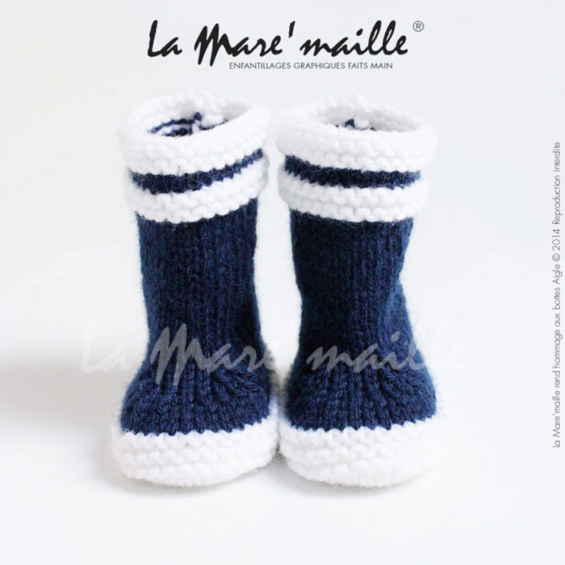 Bottes de marin maille bébé laine bleue hommage à Aigle