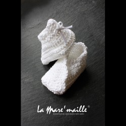 Chaussons et bonnet béguin bébé crochet coton blanc