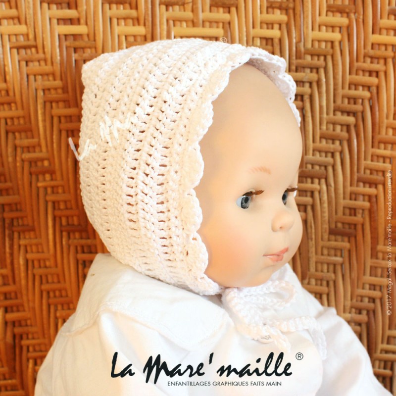 Chaussons et bonnet béguin bébé crochet coton blanc