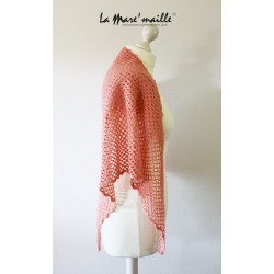 Châle chèche XL en laine rose saumon au crochet fait main