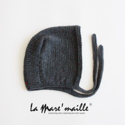 Bonnet béguin bébé laine gris foncé uni tricoté main Modèle Camille