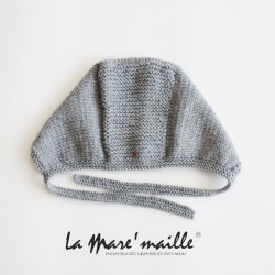 Bonnet béguin bébé laine gris uni tricoté main Modèle Camille
