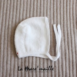 Ensemble chaussons bébé et bonnet béguin laine blanche tricot main