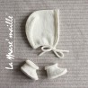 Ensemble chaussons et bonnet bébé maille laine Merinos écru