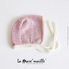 Bonnet béguin bébé laine rose et beige tricot main Modèle camille