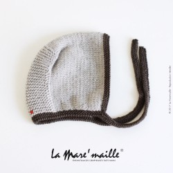 Bonnet béguin bébé laine marron tricoté main Modèle Camille