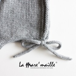 Bonnet béguin bébé laine gris tricoté main Modèle Ange