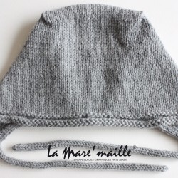 Bonnet béguin bébé laine gris tricoté main Modèle Ange
