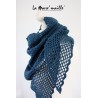 Chèche XL en laine bleu canard au crochet fait main