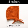 Bonnet béguin bébé laine orange tricoté main Modèle Ange