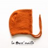Bonnet béguin bébé laine orange tricoté main Modèle Ange