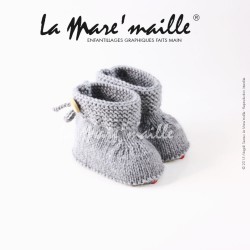 Ensemble chaussons bébé et bonnet béguin laine gris clair tricot main