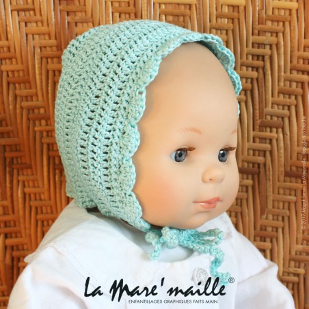 Bonnet de naissance bébé au crochet en coton bleu ciel, 0 au 12 mois
