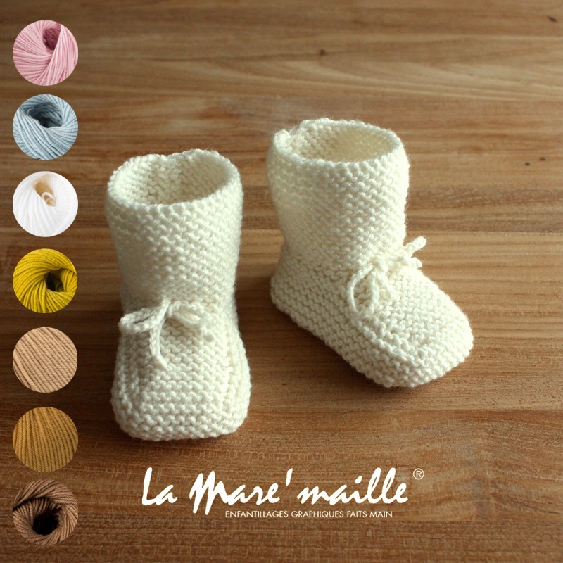 Chaussons bébé montants et unisexes laine Mérinos tricotés main 8 couleurs au choix