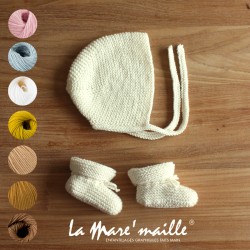 Ensemble chaussons et bonnet de naissance mixte laine Mérinos 8 couleurs au choix