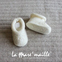 Ensemble chaussons et bonnet bébé maille laine Merinos écru