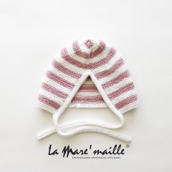 Bonnet béguin bébé marinière laine rayures rose et blanc