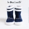 Ensemble chaussons bébé façon bottes de pluie Aigle et bonnet béguin marinière bleu marine et blanc