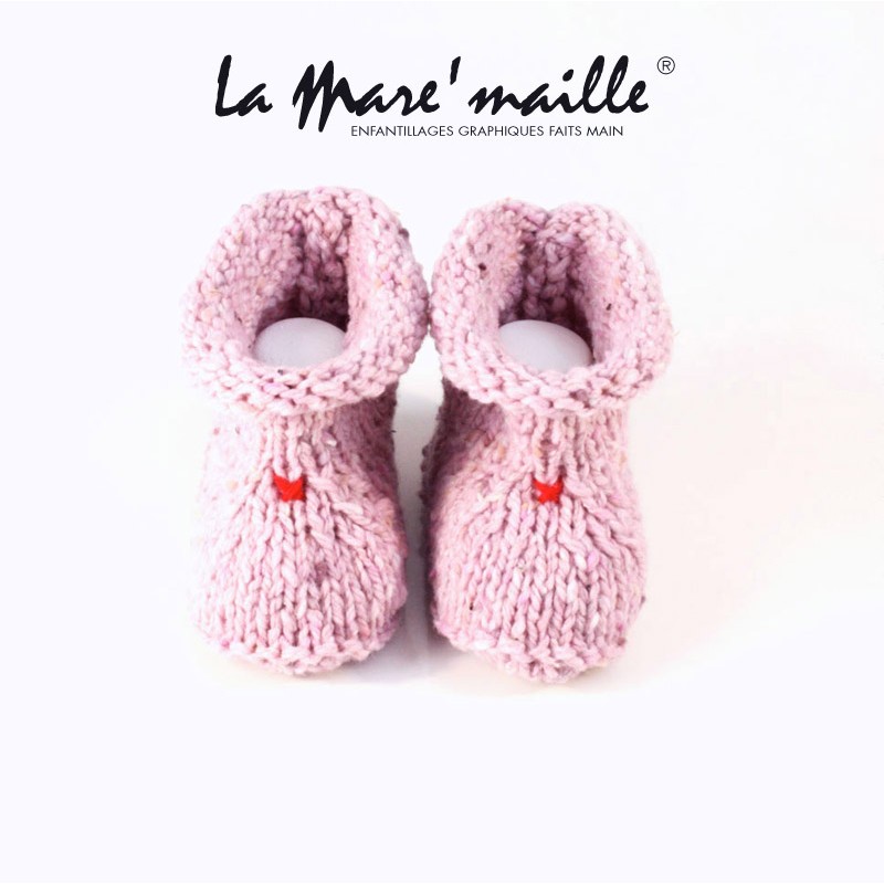 Chaussons bébé maille laine tweed shetland rose 0-3 et 3-6 mois en stock