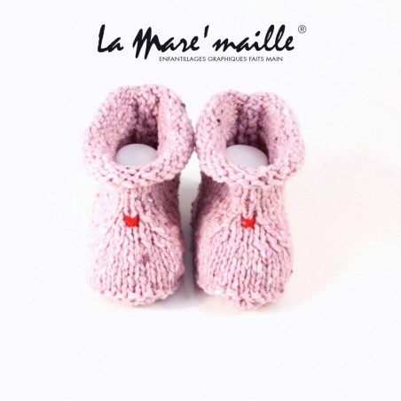 Chaussons bébé maille laine tweed shetland rose 0-3 et 3-6 mois en stock