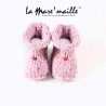 Chaussons bébé maille laine tweed shetland rose 0-3 et 3-6 mois en stock