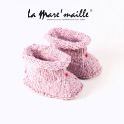 Chaussons bébé maille laine tweed shetland rose 0-3 et 3-6 mois en stock