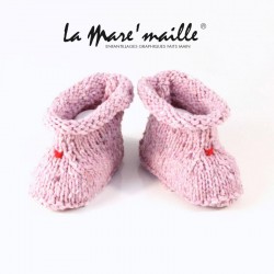 Chaussons bébé maille laine tweed shetland rose 0-3 et 3-6 mois en stock