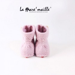 Chaussons bébé montants en maille rose taille 3-6 mois en stock