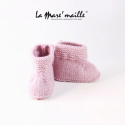Chaussons bébé montants en maille rose taille 3-6 mois en stock