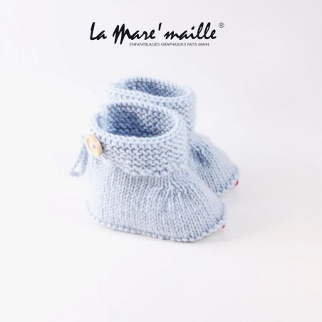 Chaussons bébé maille laine bleu ciel tailles 0-3 mois et 3-6 mois en stock