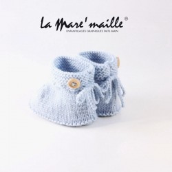 Chaussons bébé maille laine bleu ciel tailles 0-3 mois et 3-6 mois en stock