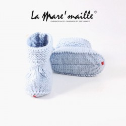 Chaussons bébé maille laine bleu ciel tailles 0-3 mois et 3-6 mois en stock