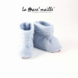 Chaussons bébé maille laine bleu ciel tailles 0-3 mois et 3-6 mois en stock