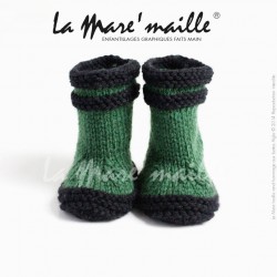 Chaussons bébé style bottes de pluie en laine verte hommage à Aigle taille 0-3 mois en stock