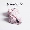 Chaussons bébé maille rayés laine rose et blanc 0-3 mois en stock