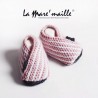 Chaussons bébé maille rayés laine rose et blanc 0-3 mois en stock