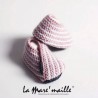 Chaussons bébé maille rayés laine rose et blanc 0-3 mois en stock