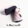 Chaussons bébé maille rayés laine rose et blanc 0-3 mois en stock