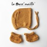 Ensemble chaussons et bonnet bébé maille laine Merinos miel