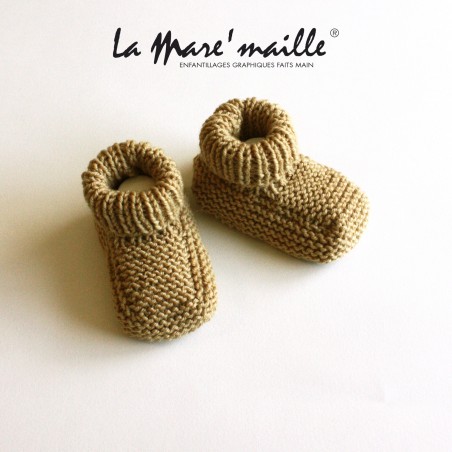 Chaussons bébé montants classiques en laine Mérinos orge tricot main