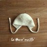 Bonnet de naissance bébé rétro en laine Mérinos écru tricot main