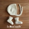 Ensemble chaussons et bonnet béguin laine Mérinos écru