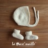 Ensemble chaussons et bonnet béguin laine Mérinos écru