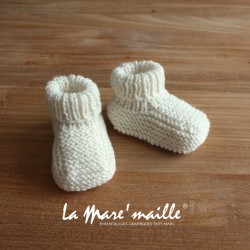 Ensemble chaussons et bonnet béguin laine Mérinos écru