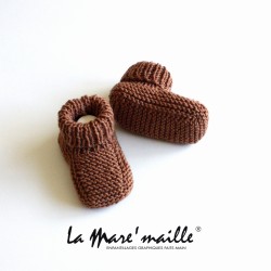 Ensemble chaussons et bonnet béguin laine Mérinos marron
