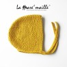 Ensemble chaussons et bonnet béguin laine Mérinos jaune tricot main