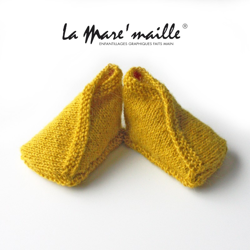 Chaussons bébé maille laine Alpaga jaune moutarde