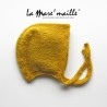 Bonnet béguin bébé en laine Alpaga jaune moutarde tricot main