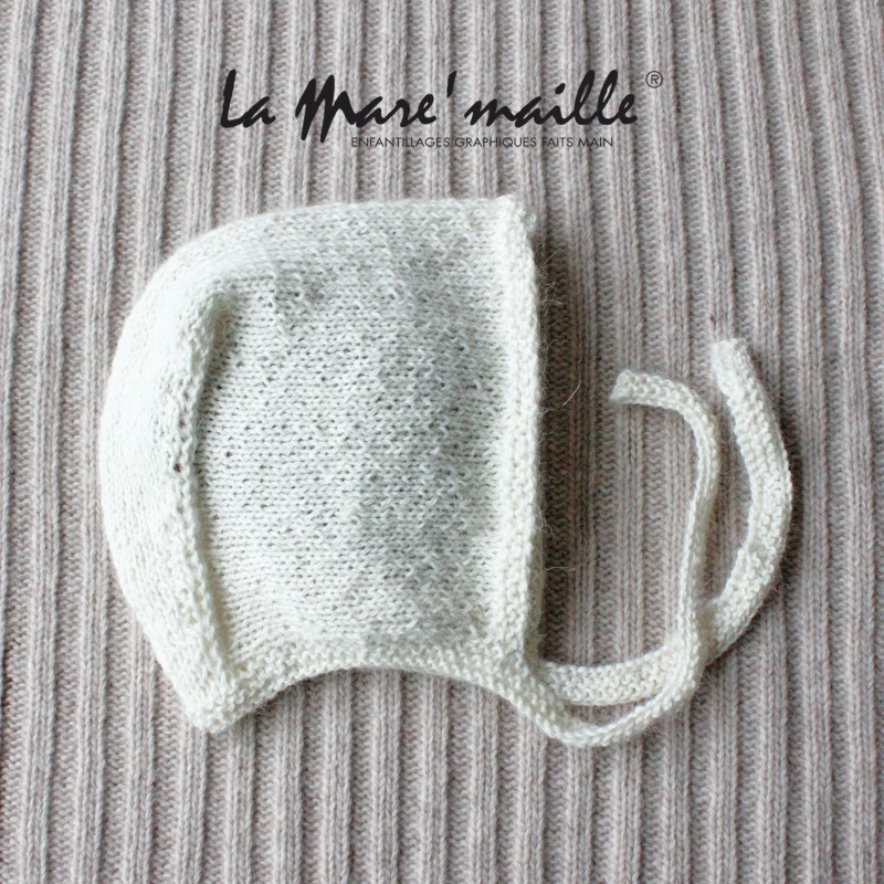 Bonnet béguin bébé en laine Alpaga écru tricot main