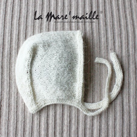 Bonnet béguin bébé en laine Alpaga écru tricot main
